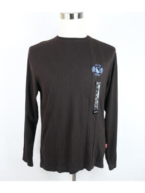 E Spirit Mens Cotton Long Sleeve Crew Neck Solid Black T Shirt Medium